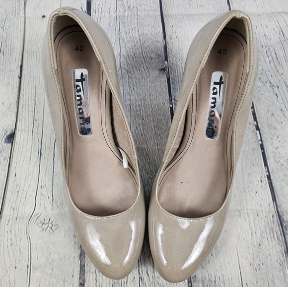 TAMARIS | neutral beige faux patent/vegan pump heels - Picture 3 of 11
